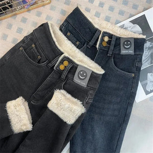 Warm Lambwool Slim Pencil Jeans Womens Skinny Plush Vaqueros Vintage High Waist Thicken Fleece Denim Pants Casual Velvet Legging