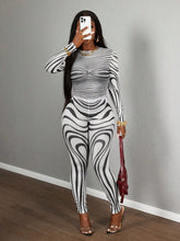 Sexy Sheer Mesh Zebra Print Bodycon Long Sleeve 2 Piece Set for Street Style Festivals Parties