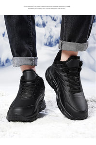 Black Leather Shoes for Men Height Increasing Winter Fashion Sneakers Plus Fur