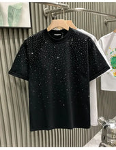 Men's Summer Rhinestone Rivet T-shirt  featuring a round neck and casual  styles Perfect for high street  fashion in 2025 . Short sleeve for comfort fit