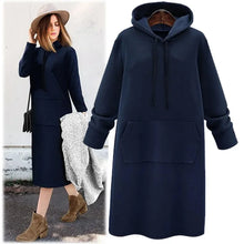 Loose Casual Hoodie Dress Women's Mid-Length Korean Style plus Size Print round Neck Empire Waist Long Sleeve Dress
