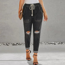 European and American denim straight leg pants with elastic oversized women's jeans ripped