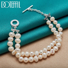 DOTEFFIL 925 Sterling Silver Double Natural Freshwater Pearl Chain Bracelet For Woman