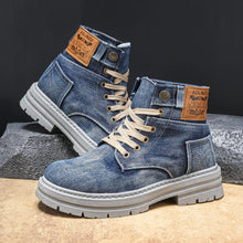 Big Size Men's Shoes 2025 New High Top Sports Shoes, Fashionable Denim Casual Board Shoes, Thick Soled Versatile Workwear Shoes