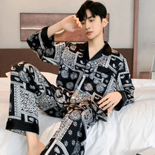 High Quality Satin Printed Pajamas Set Men's Nightwear Ice Silk Long Sleeve Loose Thin Teen Home Clothing Wear Suit Male Pyjama