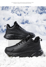 Black Leather Shoes for Men Height Increasing Winter Fashion Sneakers Plus Fur