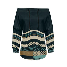 Trendy Off-Shoulder Sweatshirts with Striped & Polka Dot Patterns Drawstring Casual Loose-Fit Top for Women Casual Streetwear