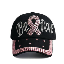 HOPE Believe Pink Ribbon Sparkly Denim Cap Breast Cancer Awareness Washed Dad Hats Rhinestone Bling Breast Cancer Survivor Gifts