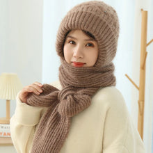 Woman Knitted Plush Hat And Scarf All In One
