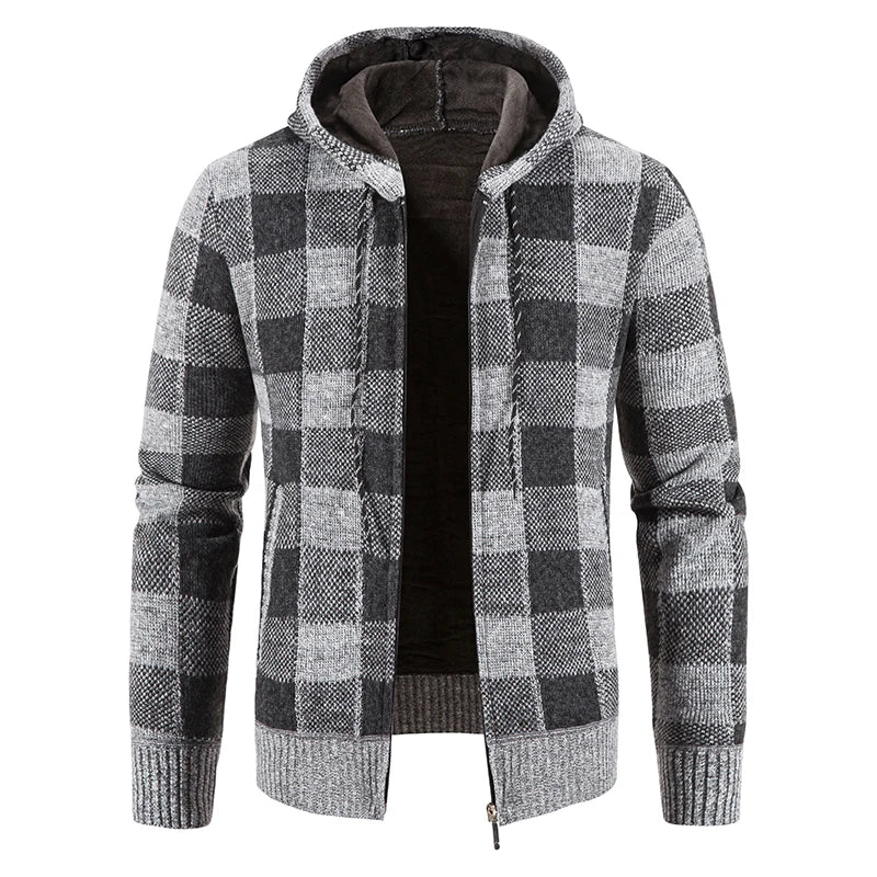 Men's New Plaid Jacket Hooded Sweater Autumn Winter Fleece Outwear Thick Warm Casual Clothing Cold Windbreaker Coat