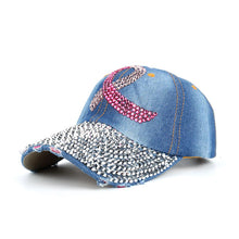 HOPE Believe Pink Ribbon Sparkly Denim Cap Breast Cancer Awareness Washed Dad Hats Rhinestone Bling Breast Cancer Survivor Gifts