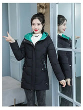 Winter Fashion Women Mid Length Down Cotton Jacket Loose Thick Warm Padded Coat Hooded Parkas