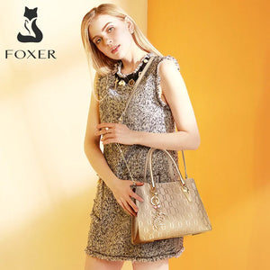 FOXER Female Split Leather Medium Zipper Handbag Lady Chic Shoulder Crossbody Bags