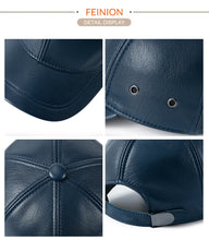 FEINION Genuine Leather Unisex Baseball Cap 100% Leather Winter Structured Flat Adjustable Back Strap Hat