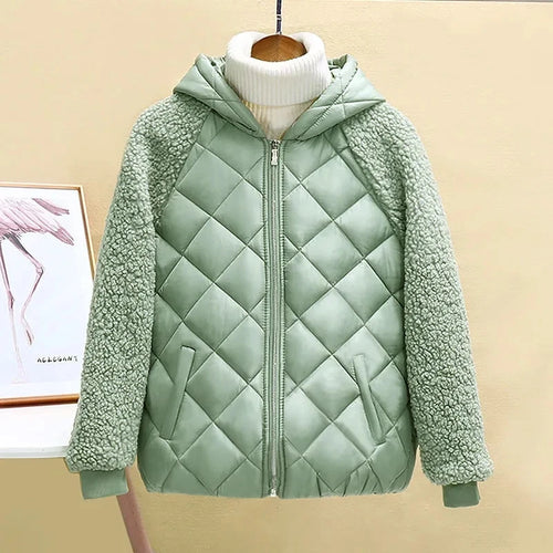 Thin Light Down Cotton Jacket Female Short Coat Autumn Winter Hooded Loose Lamb Wool Cotton Jacket