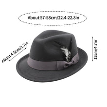 Men Top Hat Winter Autumn Elegant Feather Felts Hat Men Adjustable Jazz Soft Woolen Hat Holiday Party Carnival Dirndl Cap