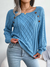 Women Casual Square Collar Buttons Long Sleeve Knitted Pullovers Sweaters