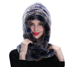 Winter Hats for Woman Fall Cap Warm Natural Fur Hat with Neck Scarves Bonnets Women Knitted Real Rex Rabbit Fur Hat Hooded Scarf