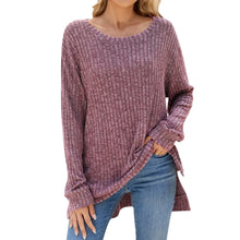 Fashion Casual Solid Color  Neck Long Sleeve Women Pullover Top