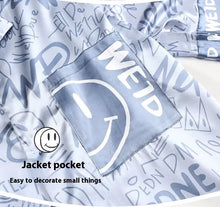 Large Size Men Pajamas Set Ice Silk Cartoon Bear Short-Sleeved Student Two-Piece Cardigan Lapel Smiley Letters 3xl Code Pajamas