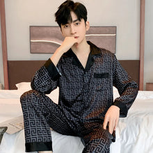 High Quality Satin Printed Pajamas Set Men's Nightwear Ice Silk Long Sleeve Loose Thin Teen Home Clothing Wear Suit Male Pyjama