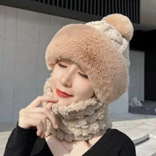 Winter Hat For Women Hooded Face Mask Fluff Keep Warm Thicken Style Neck Scarf Hooded Cap Beanie Knitted Cashmere Neck Warmer