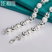DOTEFFIL 2pcs 925 Sterling Silver Matte Smooth 8mm Bead Chain Necklace Bracelet Set For Woman Man
