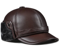 Winter Men's  Hat Thicken Leather Cowhide Baseball Caps With Ears Warm Snapback Dad's Hats Sombrero De Cuero Del Hombre