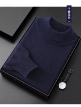 Men's Thick Sweater 100% Cotton Half high collar  Knitted Hoodie Fashion Jacquard Bottom Sweater Autumn/Winter Warm Men's Wear