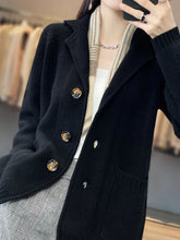 100% Merino Wool Cardigan Women's Suit Collar Cashmere  Thickened Jacket