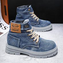 Big Size Men's Shoes 2025 New High Top Sports Shoes, Fashionable Denim Casual Board Shoes, Thick Soled Versatile Workwear Shoes