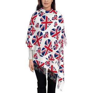 Custom UK Flag Tassel Scarf Women Winter Warm Shawl Wrap