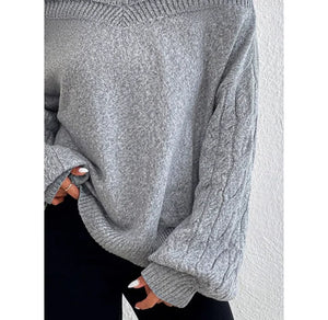 Autumn Winter Off Shoulder High Neck Long Sleeve Knit Cardigan -European & American Style