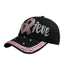 HOPE Believe Pink Ribbon Sparkly Denim Cap Breast Cancer Awareness Washed Dad Hats Rhinestone Bling Breast Cancer Survivor Gifts