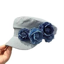 Western Style Oversized Floral Beret, Navy Sun Hat with UV Protection & Breathable Design for Women/Unisex Casual Outdoor