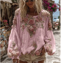 3D Flower Print Long Sleeved Breathable Autumn Shirts Female O Neck Loose Bohemian T-shirts 2025 Casual Holiday Top Blouses