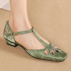 Large size 34-41 women's genuine leather t-strap hollow-out summer flats sandals square toe casual female high quality shoes hot