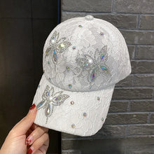 Lace Flowers Baseball Caps for Women Butterfly Rhinestone Breathable Mesh Snapback Hat Hip Hop Hat Fashion Sun Hat