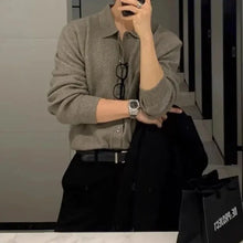 Early Autumn Casual Men's Knitted Cardigan Green Collar Open Front Sweater Trendy Korean Style Dongdaemun Fashion Streetwear