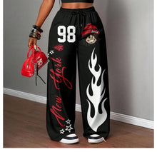 Women's 2 Piece Outfits Graphic Crop Tank Low Rise Wide Leg Baggy Pants Set Hip Hop Streetwear