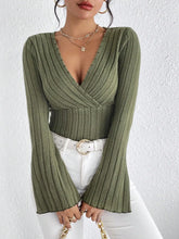 Women's Fall and Winter Long-sleeved Tops, V-neck  Slim Striped Women's Tops, Long-sleeved T-shirt Knitted Bottoming Shirt