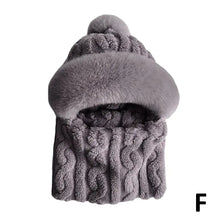 Winter Hat For Women Hooded Face Mask Fluff Keep Warm Thicken Style Neck Scarf Hooded Cap Beanie Knitted Cashmere Neck Warmer