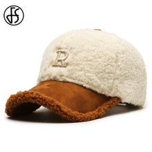 Trendy Big Letter Embroidery Men Winter Hats White Brown Lambswool Baseball Cap
