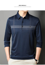 Men's  Warm  Long Sleeve Casual Polo  Business Style Stripe Printed Men's Top