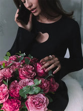 Fall Wint Heart Cut Out Ribbed Knit Tops for Women Elegant Flare Sleeve Sexy Slim Tops Basic Pullovers Streetwear