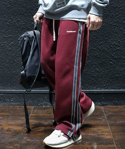 Straight Autumn and Winter Cotton Hip-hop Striped Trousers Male Sports Pants Wide Leg Men's Sweatpants Jogger Big Tall Man Long