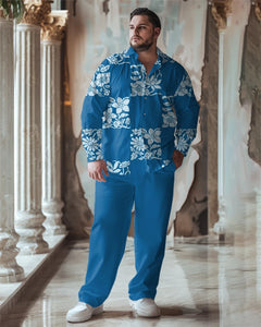 L-9XL Plus Size Men's Business Classical Vintage Traditional Floral Pattern Long Sleeve Shirt Straight Pants Suit ZOOY