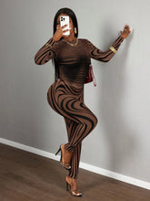 Sexy Sheer Mesh Zebra Print Bodycon Long Sleeve 2 Piece Set for Street Style Festivals Parties