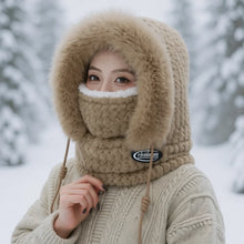Winter Plush Hat for Women Warm Thick Hood with Scarf Mask Ear Protection Windproof Thermal Cap for Outdoor Cycling Riding