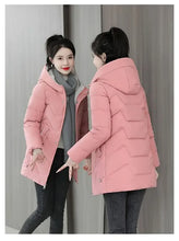 Winter Fashion Women Mid Length Down Cotton Jacket Loose Thick Warm Padded Coat Hooded Parkas